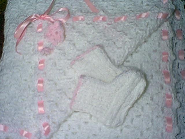 Crocheted Baby Blanket and Knitted Baby Booties